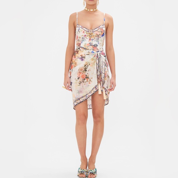Camilla Other - Camilla “Friends With Frescos” ivory cotton silk floral short sarong coverup